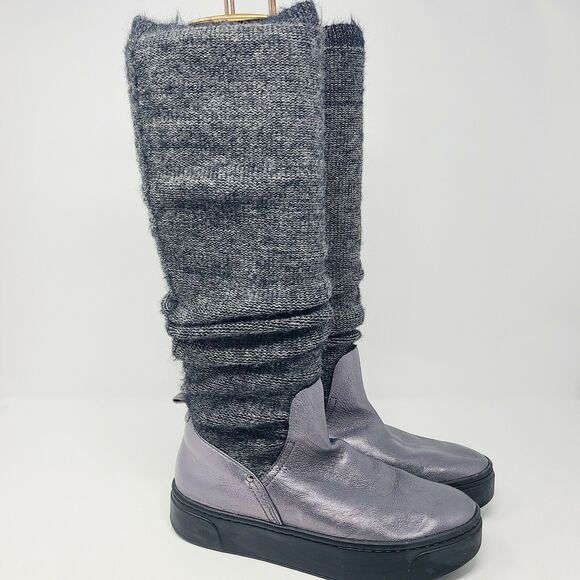 Nakedfeet Womens Umbra Boots Metallic Round Toe Knee High Low Heel Pull On 6.5 M - Picture 1 of 8